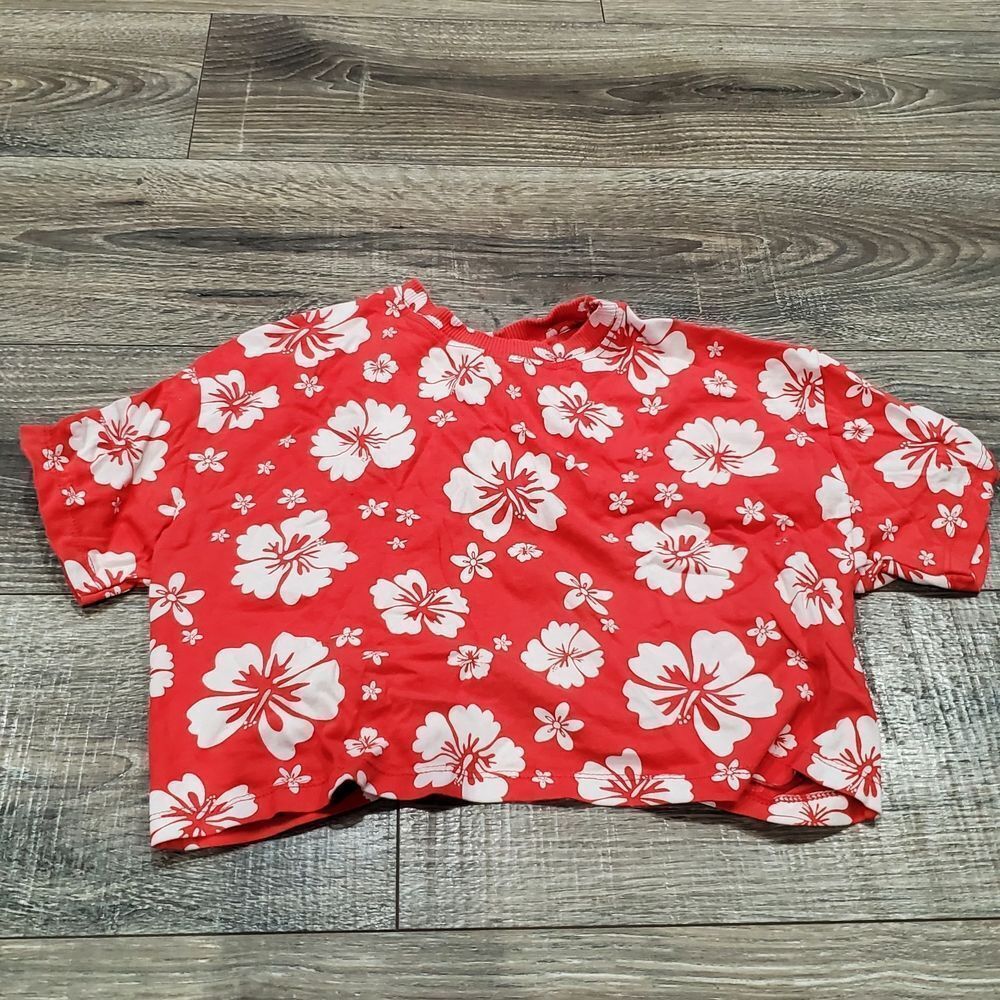 Girls ZARA Crop Top Size 10 Red Floral Summer Shirt